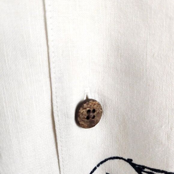 Caribbean Cream Linen Palm Tree Tropical Short Sleeve Button Down Shirt Mens XL - Picture 3 of 6